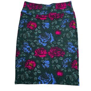 Floral Rose Green Blue Pink Bodycon Pencil Skirt Cassie Pattern LuLaRoe, Medium